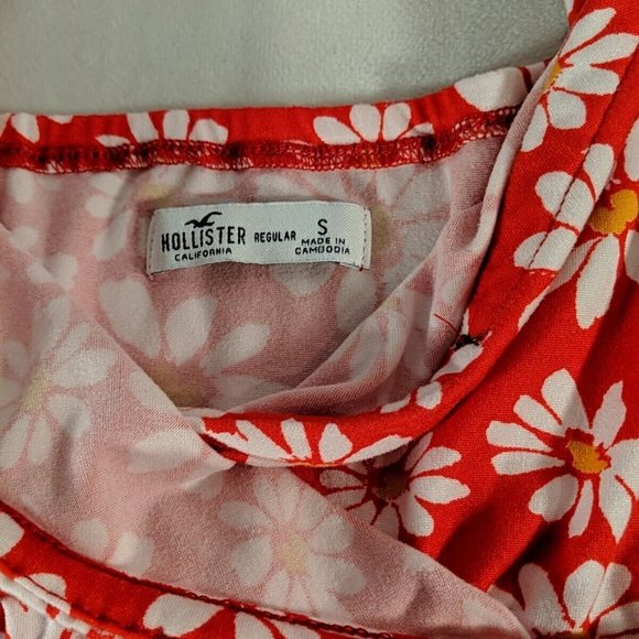 Hollister Red Daisy Sundress Ruffle Dress Sleeveless Floral Flower Women Small S - Picture 4 of 12